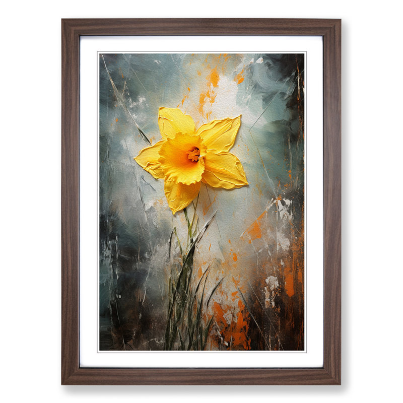 Daffodil Flower Action Painting - Framed Print, Walnut Framed, 64cm H x 46cm W