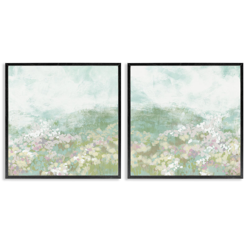 «Mute Pastel Flower Field», ensemble de 2 giclées sur papier par June Erica Vess, Giclée encadrée noir minuit