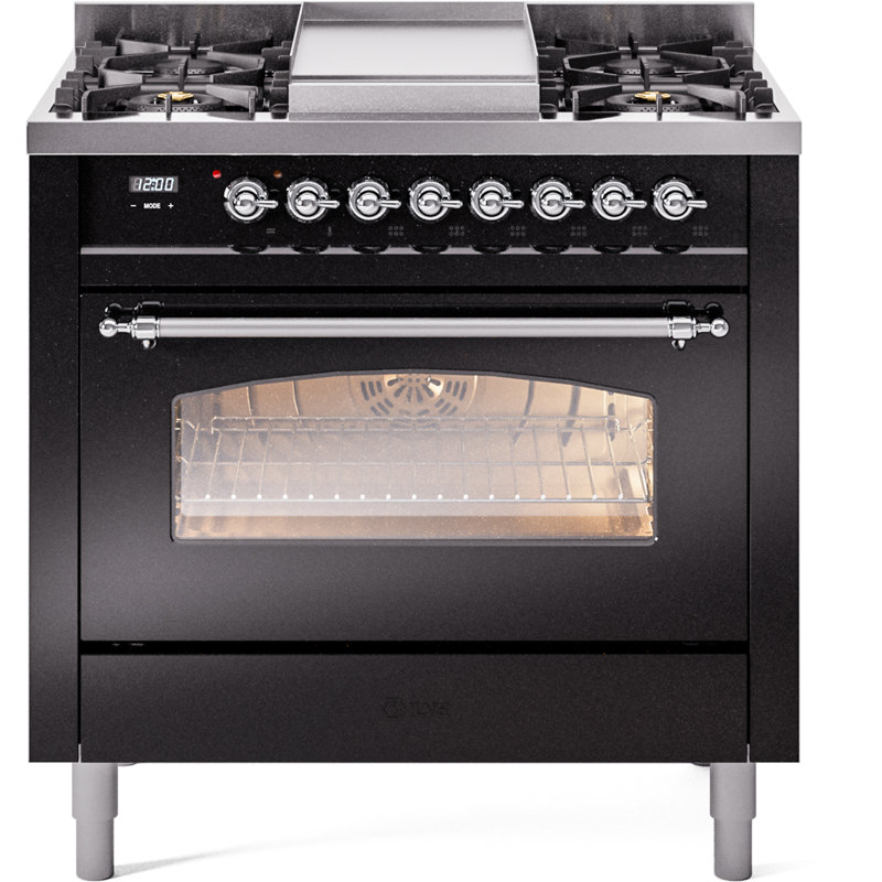 ILVE Nostalgie II 36 Dual Fuel Range, knobs, Graphite Matte/Bronze, Natural Gas