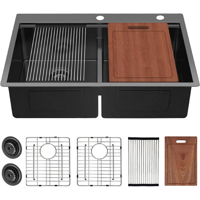 Djenne 33'' L Double Bowl Stainless Steel Kitchen Sink