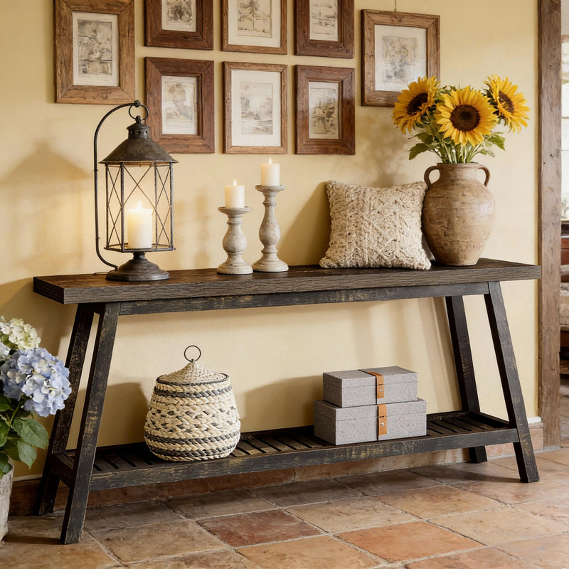 Canapé à 2 niveaux, console, table d'appoint