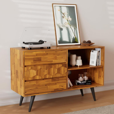 Solid Wood TV Stand, Under 10 Minutes Assembly Entertainment Center with Storage