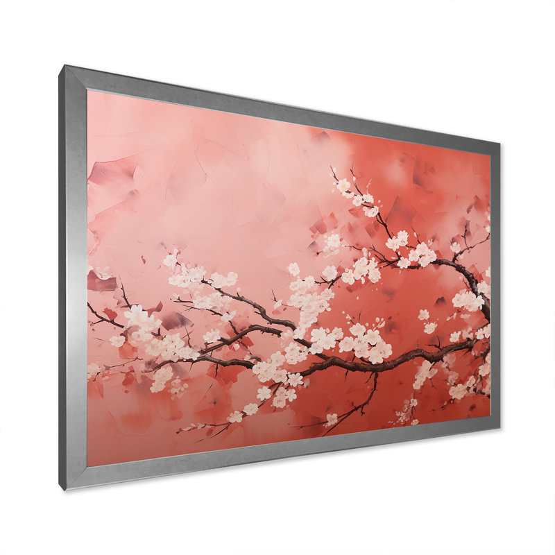 Fleur de cerisier rose et blanc 4 - Art mural cerise, Cadre de coin argenté fermé, H 16 po x l 32 po x P 1 po