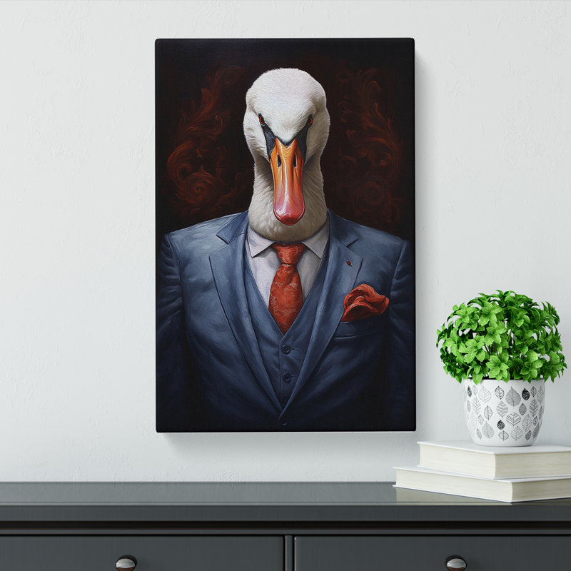 Swan in a Suit Painting - Wrapped Canvas, 50cm H x 35cm W x 3cm D