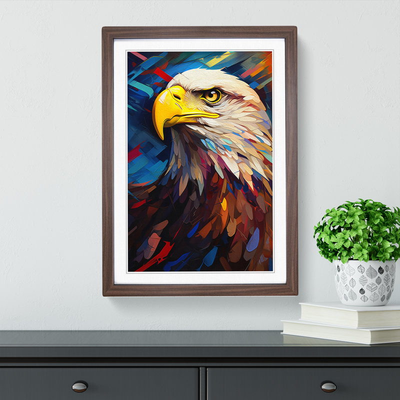 Eagle Orphism - Single Picture Frame Print on Wood, Walnut Framed, 64cm H x 46cm W