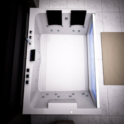 LED Modern 71" Whirlpool Jetted Bathtub Hydro Massage Freestanding Soaking Spa Bathtub Computer Control & Light