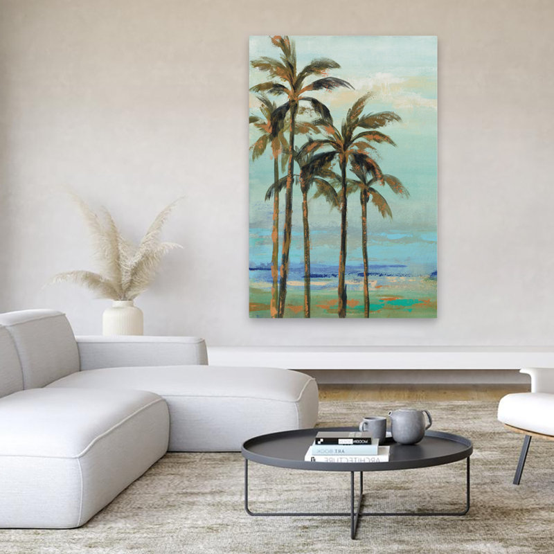 Copper Palms II - éléments naturels bleu-brun-vert, H 60 po x l 40 po