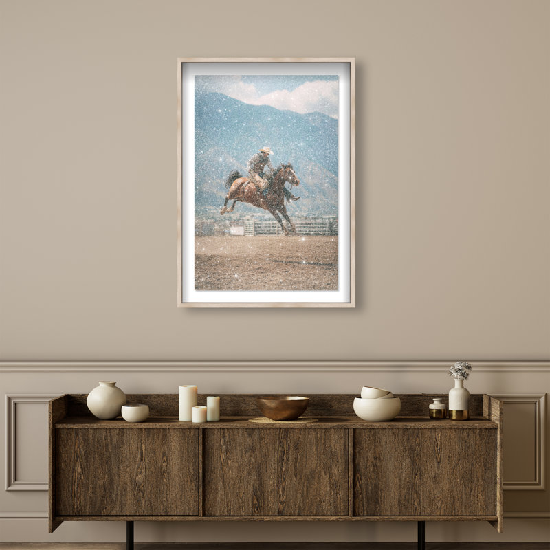 Bronc Rider Print by Oliver Gal, 46.5" H x 31.5" W, Natural Oak Shadowbox