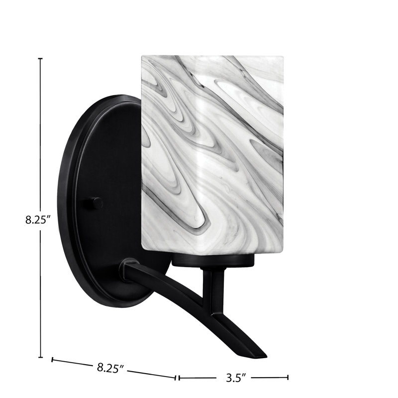 Kurve Uplight Wall Sconce With 3.5" Square Onyx Swirl Glass, Matte Black