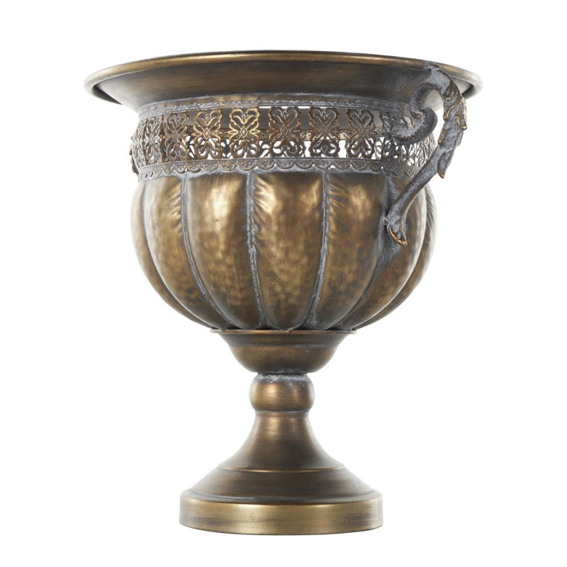 Stough Metal Urn Shaped Decorative Bronze Vase with Hammered Details and Cut Outs