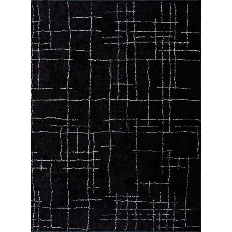 Rapture Black Cream Abstract Luxury Area Rug, Rectangle 7'10" x 9'10"