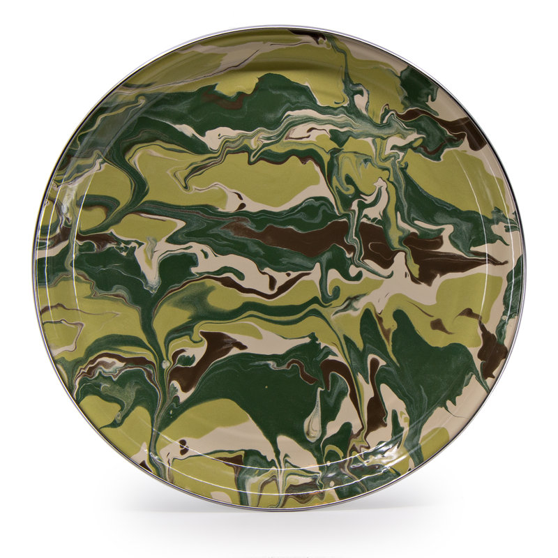 Camouflage Green and Brown Enamel Round Serving Tray