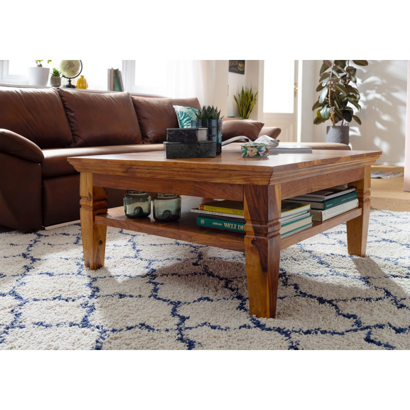 Oxford Solid Wood Four Leg Coffee Table with Storage, Brown