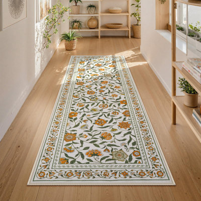 Washable Rugs for Living Room Floral Boho Area Rug for Bedroom, Modern Vintage Soft Carpets
