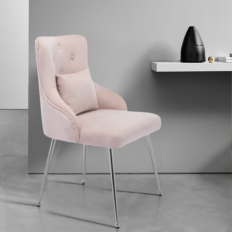 Dorsi Velvet Upholstered Button Tufted Modern Dining Chair, Pink