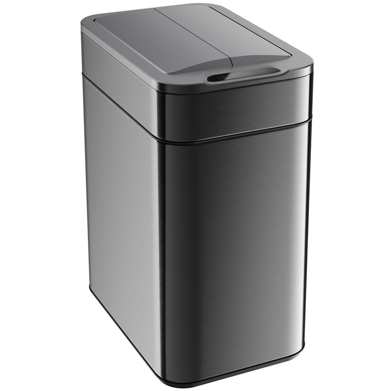 hOmeLabs Robust 13 Gallon Kitchen Trash Can, Retractable Sensor Butterfly Lid, Maximizing Space, Easy to Clean, Battery-Powered with Batteries Included - Dark Stainless Steel