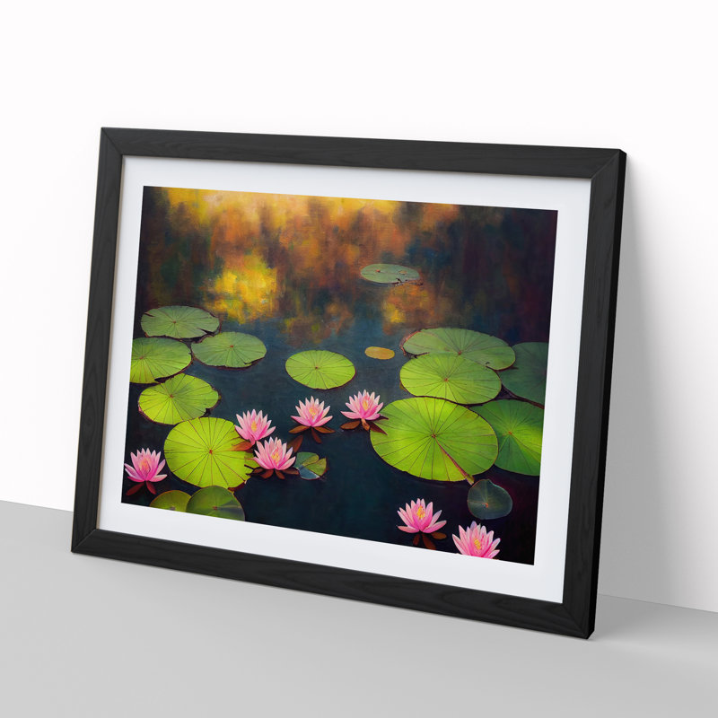 Delightful Water Lily Pond - Single Picture Frame Print, Black, 46cm H x 64cm W x 2cm D