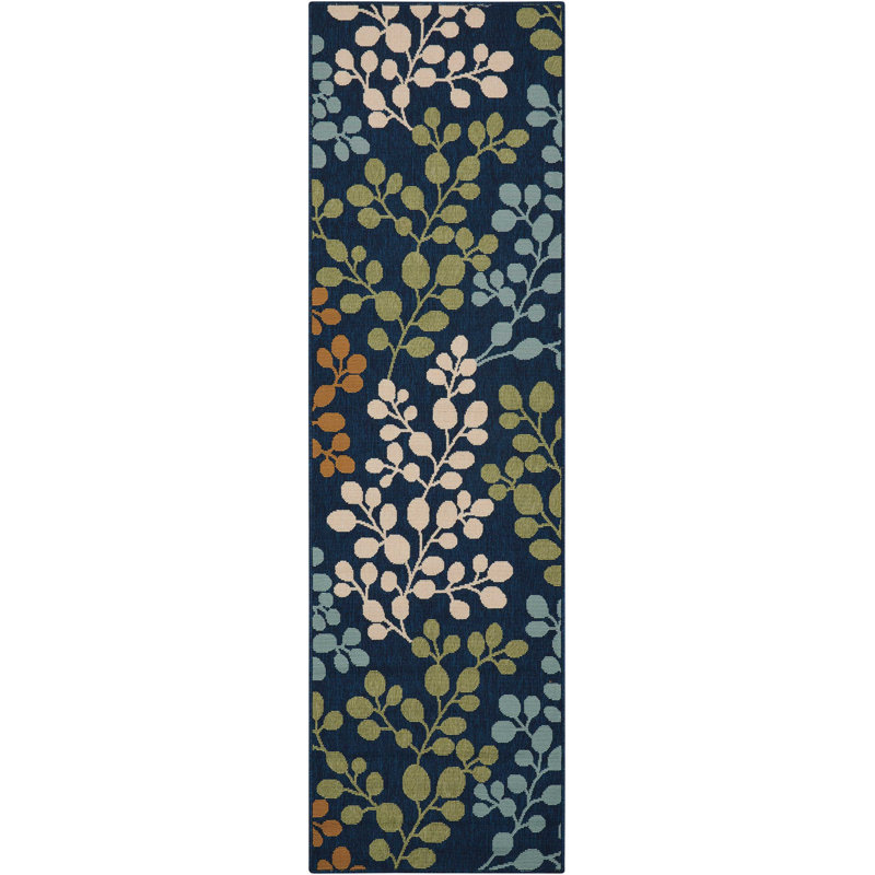 Tapis bleu botanique Janyce, Tapis de couloir 2 pi 3 po x 7 pi 6 po
