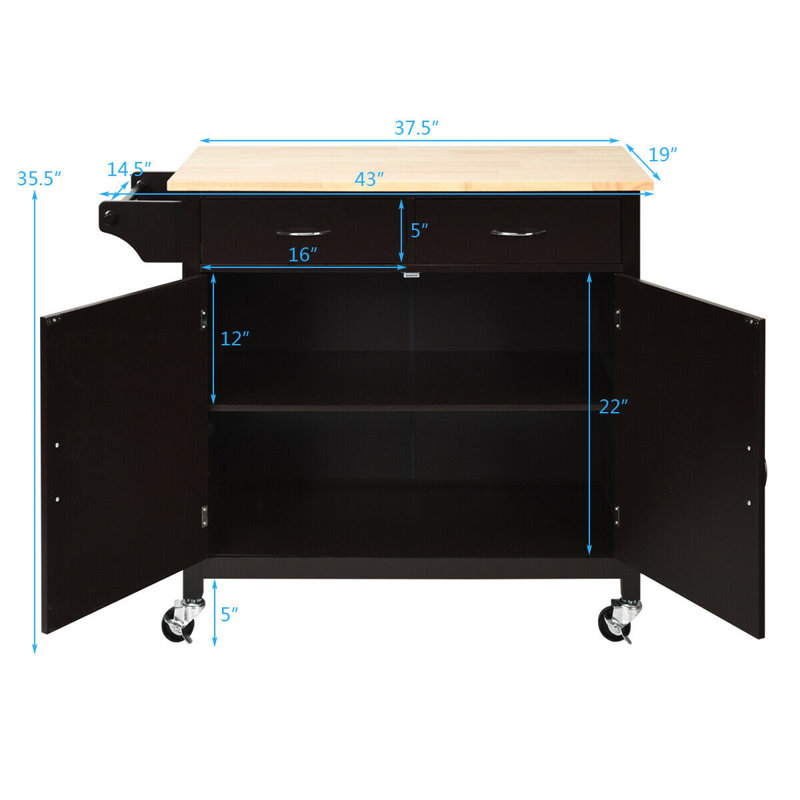 Solid Wood Top Kitchen Island, Brown