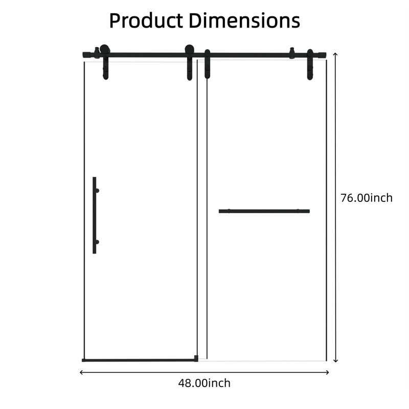 44-48-inch Matte Black Stainless Steel Frameless Sliding Shower Door, Matte Black