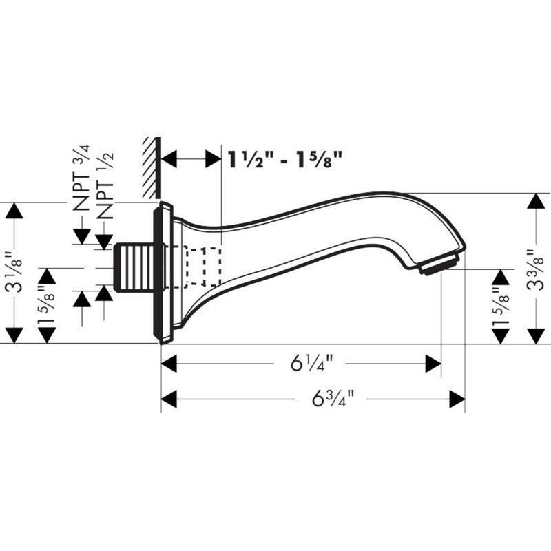 Metropol Classic Wall Mounted Tub Spout, Brushed Bronze