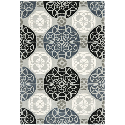 Tapis bleu / gris / noir en laine / viscose touffeté à la main Eaton Wyndham