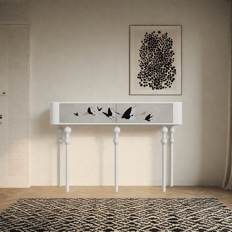 Console moderne à 2 tiroirs, Blanc