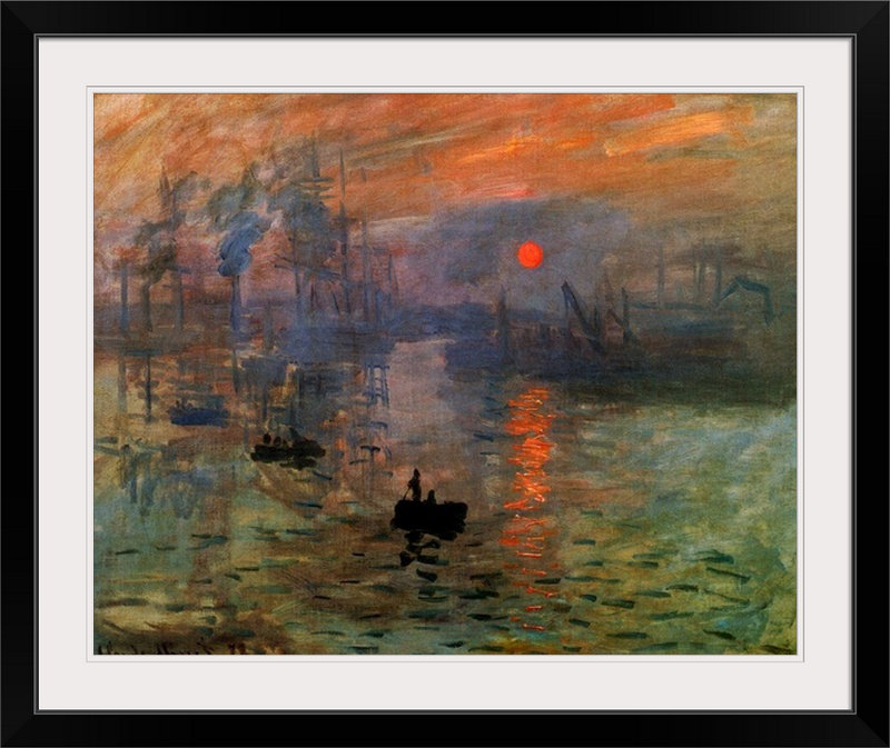 «Impression: Sunrise 1873» par Claude Monet - reproduction d'art, H 32 po x l 38 po x P 1 po, Cadre noir