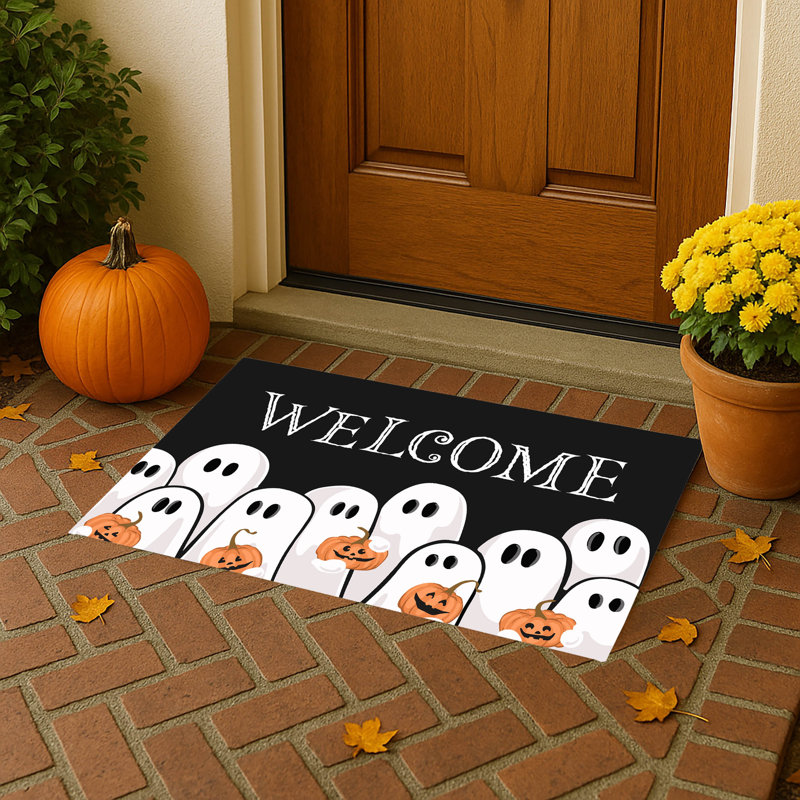 Paillasson Ghost & Pumpkins, L 17 po x L 24 po, Gris anthracite