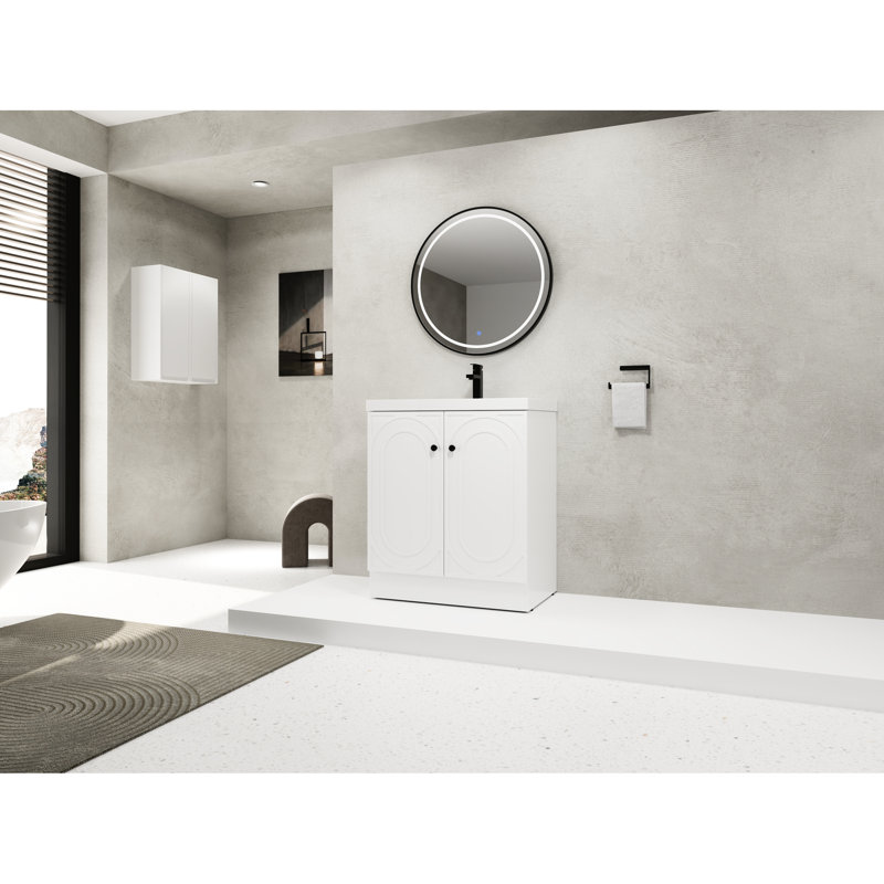 Armoire de salle de bain en résine blanche 30 po avec portes - Modern Element Essential, Blanc, 30"