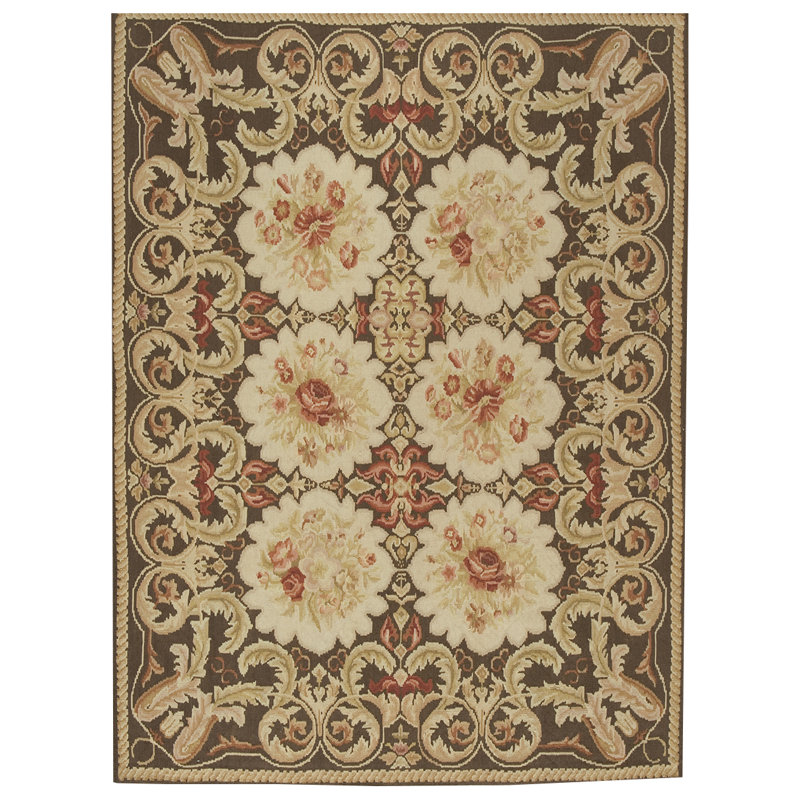 Wool Floral Area Rug, Rectangle 6' x 9'