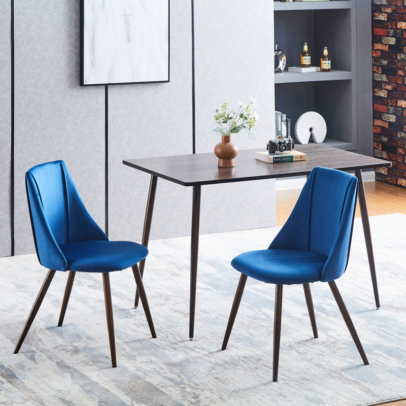 Chaises d'appoint de salle à manger rembourrées avec pieds en métal Benbrook, Velours bleu foncé, Marron foncé
