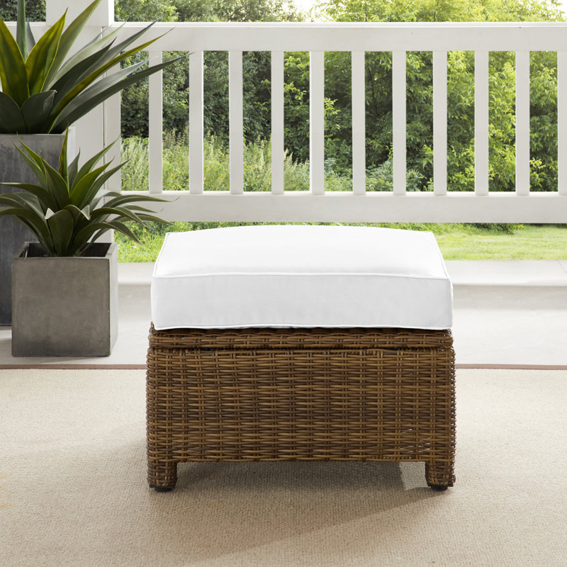 Repose-pieds d'extérieur avec coussin Regina, Brun, Sunbrella® blanc