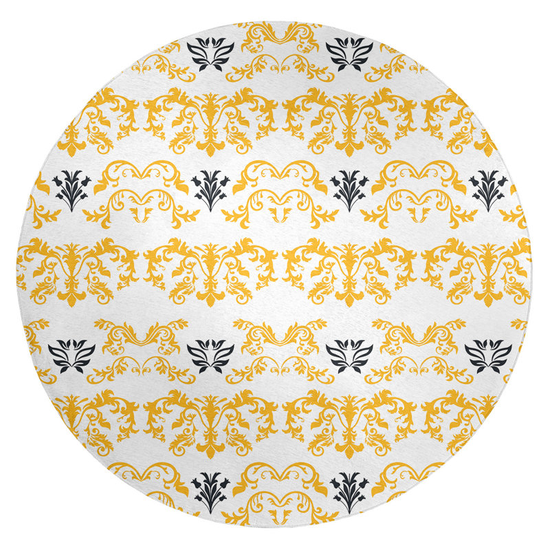 Tapis rond rond damassé à motif baroque blanc