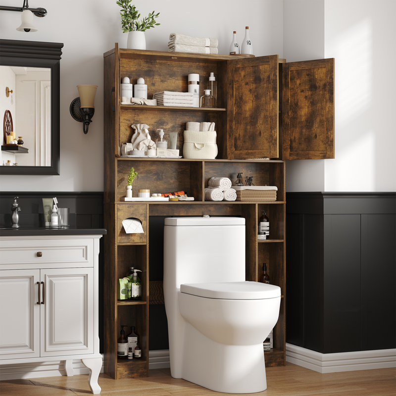 Over The Toilet Storage Cabinet With 3 Barn Doors, Brown