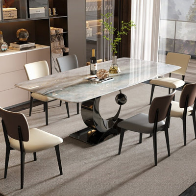 Black Rectangular Marble Stainless Steel Dining Table