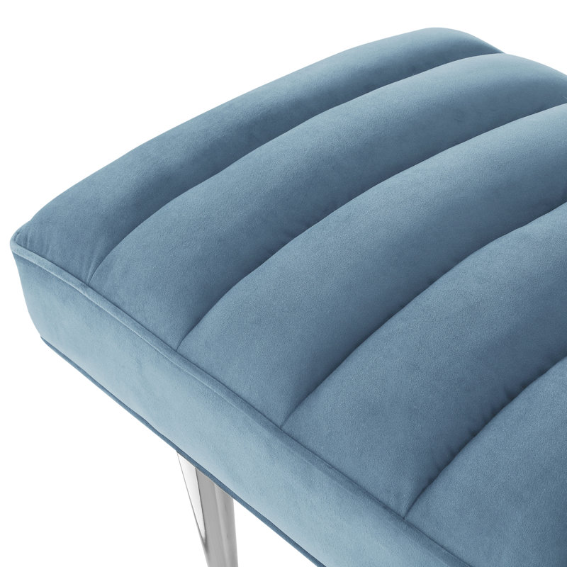 Ulya Velvet Upholstered Bench, Blue, Silver