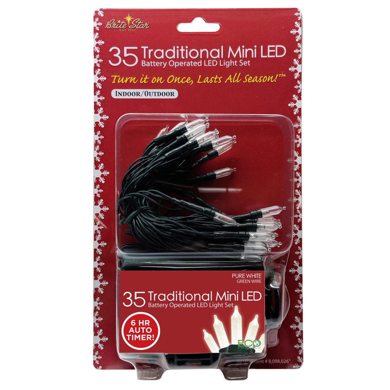 Mini-luminaire DEL traditionnel à pile 35 Lt, Blanc pur, Fil vert