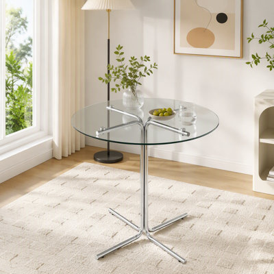 Round Glass Bar Table with Sturdy Chrome Base