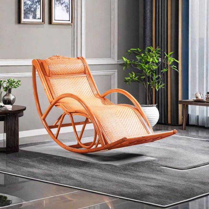 Chaise en rotin sculpté en bois massif, Brun