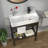28" x 12" Console Bathroom Sink with Washboard, Stainless Steel Legs, Ceramic Utility Vanity Sink, Open Shelf, Single Hole Faucet Compatible