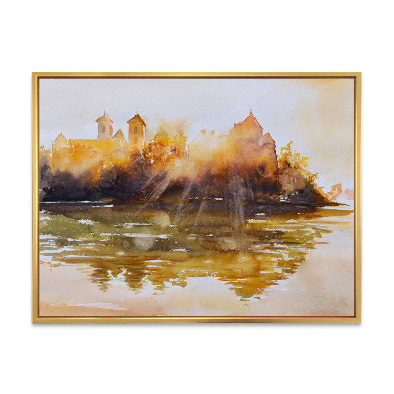 " Benedictine Monastery At Sunrise ", Gold Floater Frame Canvas, 16" H x 32" W