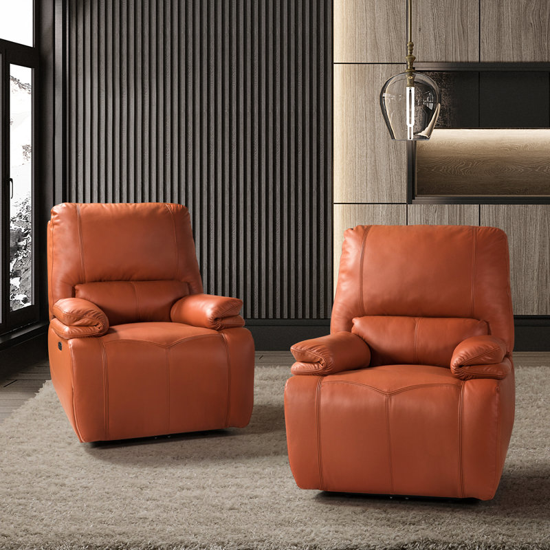 Carrina Genuine Leather Power Recliner, Brick Genuine Leather