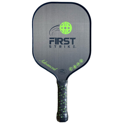 First Strike Pickleball: raquette de pickleball avancée - 16 x 8 x 0,5 po, noyau en polymère, surface en fibre de carbone, garde de bord avancée, prise de 4 po, équipement de sport
