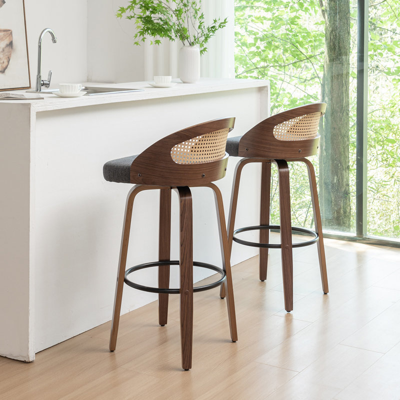 Tabourets pivotants en lin Leeana, Tabouret de bar (siège d'une hauteur de 30 po), Gris
