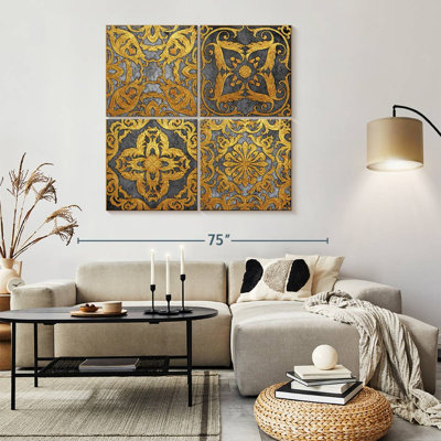 " Gold Rococo Florals " 4 Piece Art Graphic Art Print
