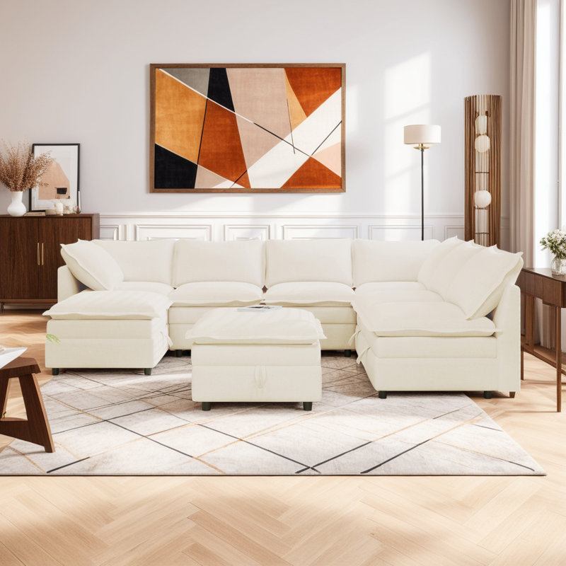 Canapé-lit modulaire 8 pièces avec rangement Mirod, Polyester beige