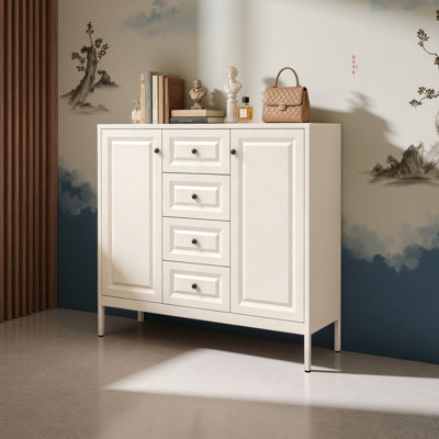 Buffet lourd de rangement moderne de 40,16 po d'épaisseur, armoire d'appoint autoportante à 4 tiroirs et 2 portes, armoire à tablettes réglables pour le salon, la cuisine, l'entrée, le couloir et la salle de lavage