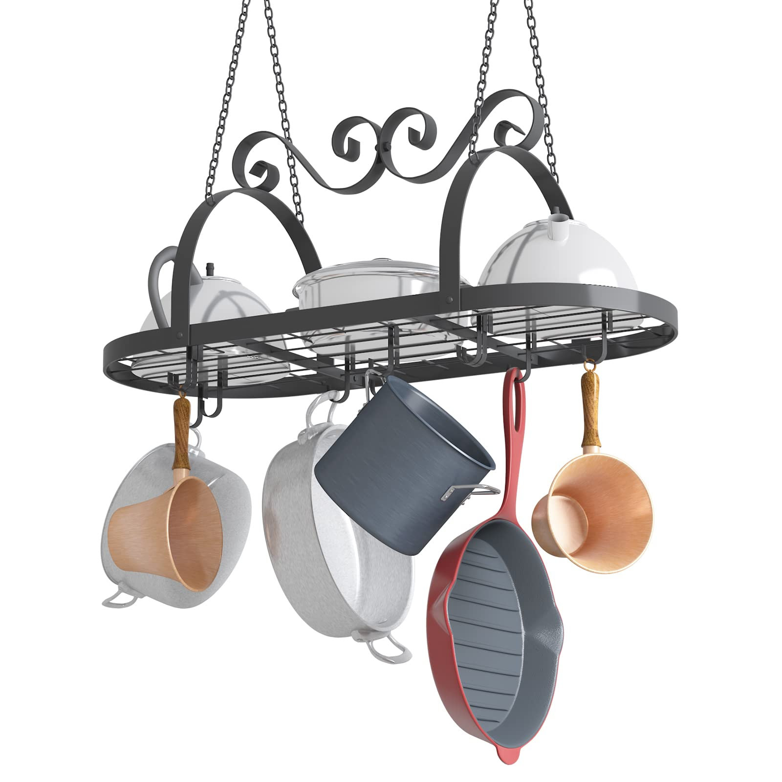 Lark Manor Pots And Pans Hanging Rack, Oval Ceiling Pot Rack With Grid
