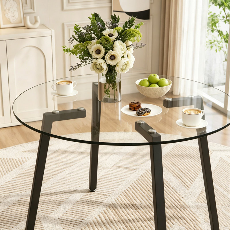 42" Round Tempered Glass Dining Table